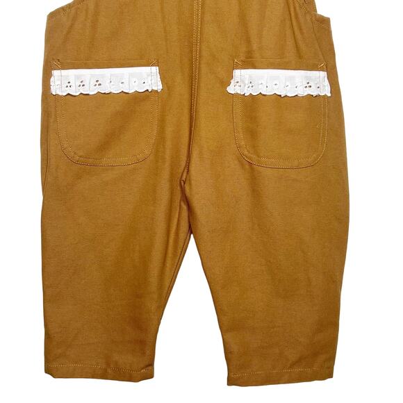 KENYON INTERNATIONAL Girls Lace-Trim Bib Overalls Regular Fit Cotton Brown 3T - Picture 6 of 12